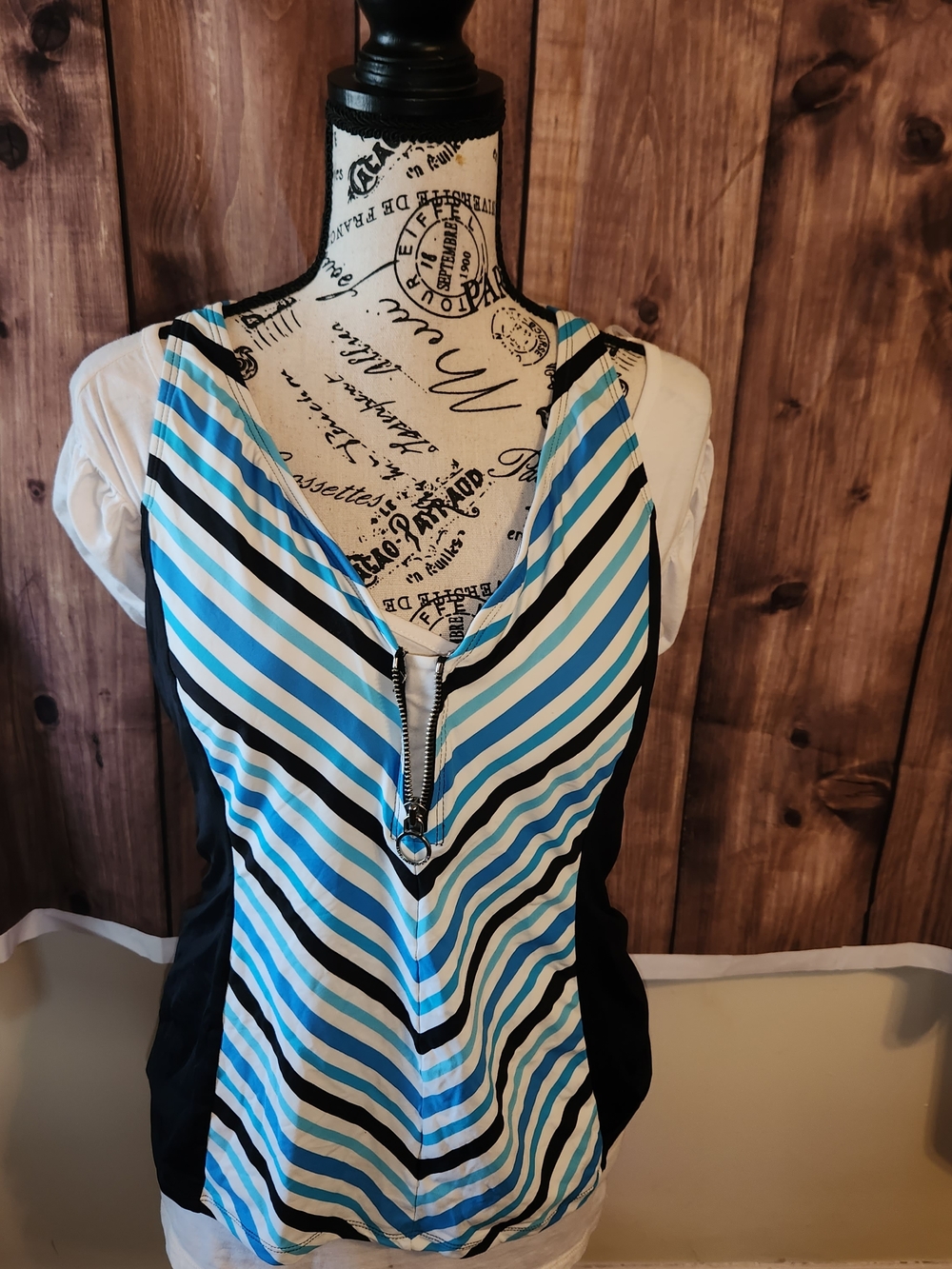 Beach House White & Aqua Swim Tankini Top - Picture 2 of 4